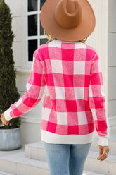 Karierter Strickpullover mit Rippenbesatz
